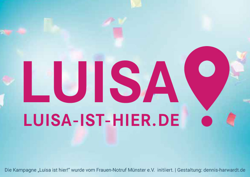 Luisa ist hier, Türaufkleber und Flyer-Vorderseite